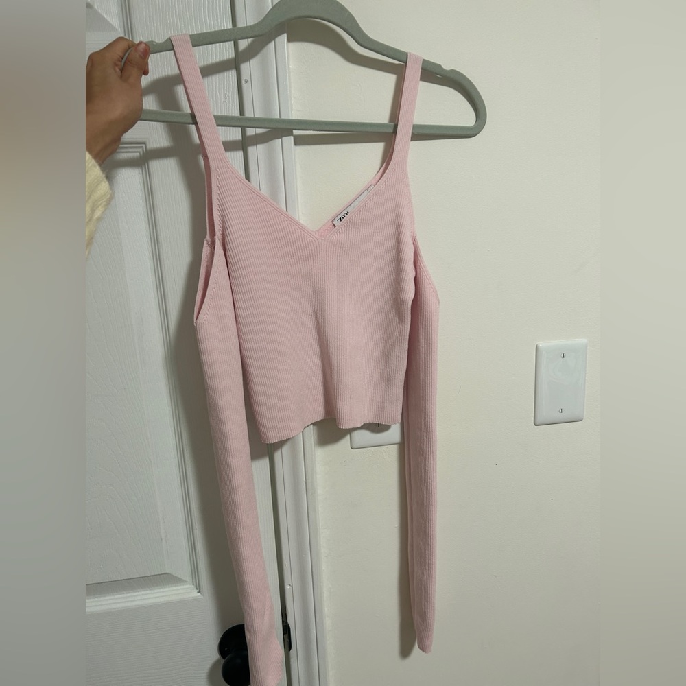 SOLD Zara Pink Knit Top | RibbedWomen’s Sweater Cropped | Off Shoulder Sweater